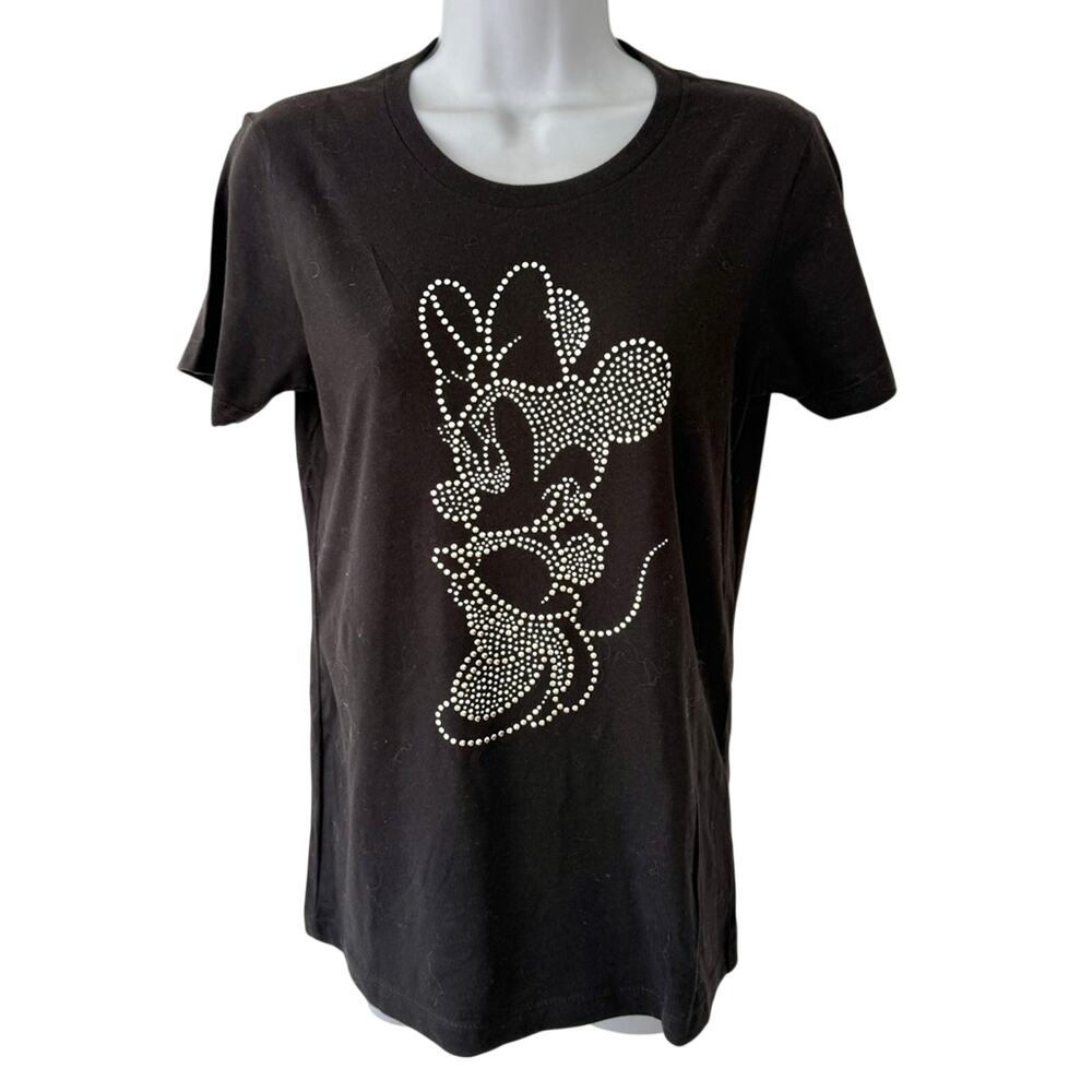 Disney Black Studded Minnie Mouse Short Sleeve Cotton Crew Neck Tee T-Shirt sz M